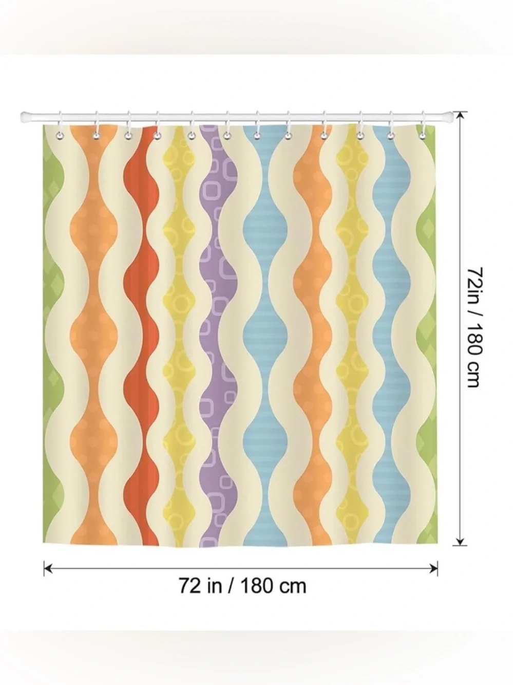 NEW Boho Rainbow Wavy Abstract Shower Curtain - 72”x72” - Polyester